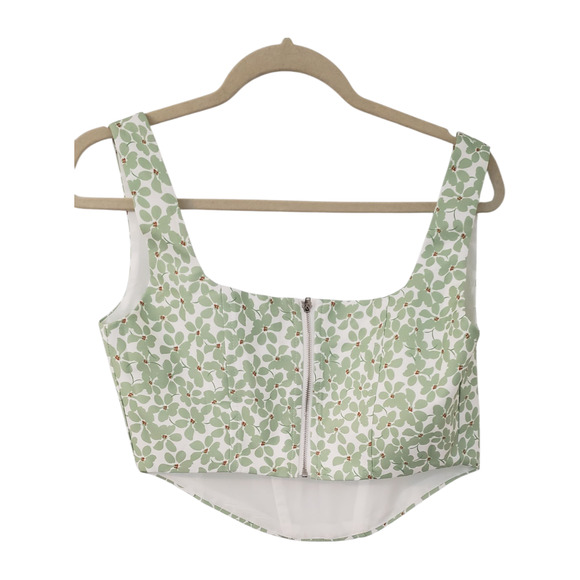 Princess Polly Corset Crop Top Womens sz 8 Green White Floral Ribbed Cute - Picture 4 of 14